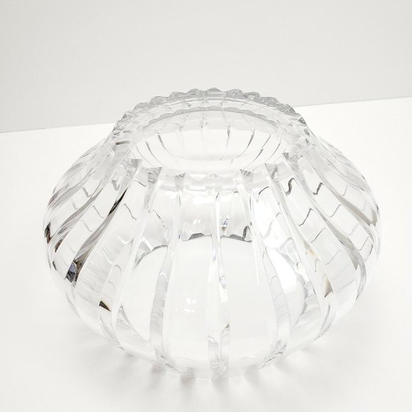 Vintage Ceska Czech Crystal Glass Rose Bowl Vase Vertical Lines Signed - Picture 5 of 8